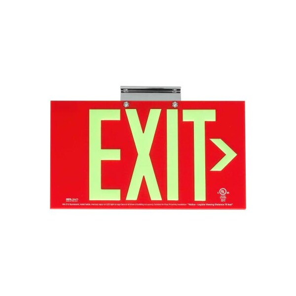 Hubbell Lighting DualLite Exit Sign, Red Acrylic, w/ Photoluminescent